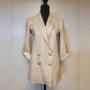 Veronica Beard iridescent cream colored double breasted blazer
